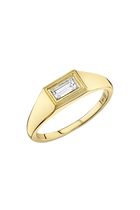 Fluted Baguette Signet Ring, 14k Yellow Gold & Diamonds